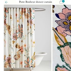 Anthropologie Floral Porte Bonheur Fabric Shower Curtain